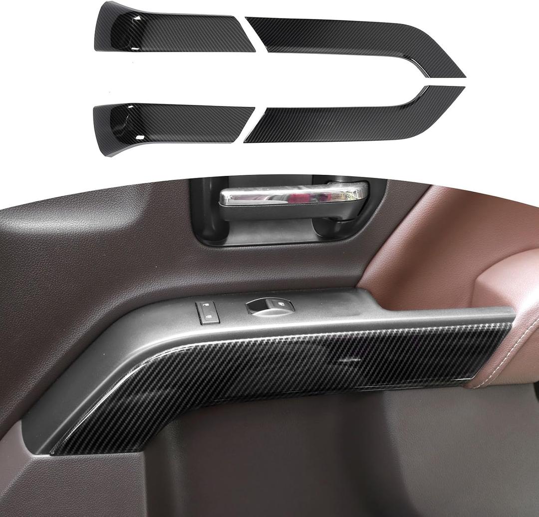 RT-TCZ for Silverado Carbon Fiber Inner Door Handle Panel Trim Cover for Chevy Silverado GMC Sierra 2014-2018 Black ABS Carbon Fiber Interior Accessories 4pcs (Crew Cab)