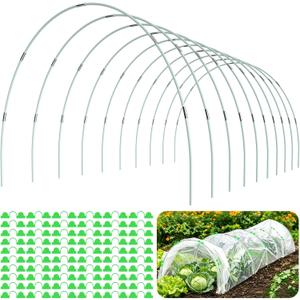 60pcs Greenhouse Hoops for Raised Beds, Splinter-Free Fiberglass Garden Hoops Grow Tunnel Wide, 8 FT Heavy-Duty Plant Support Hoops with Flush Connectors & 40pcs Clips for Netting Row Cover
