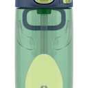 Ello Ellies 16oz Plastic Kids Water Bottle with Straw and Built-in Carrying Handle and Leak-Proof Locking Lid for School backpack, Lunchbox and Outdoor Sports, Dino