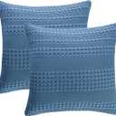 PHF 100% Cotton Waffle Weave Euro Sham Covers, 2 Pack 26" x 26" Bed Pillow Covers for Elegant Home Decor, No Filling, Luxury Aesthetic Soft Euro Pillow Cases for Bed, Captain's Blue