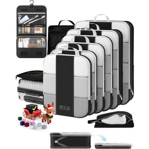 10 Set Compression Packing Cubes for Travel Essentials,Compressible Expandable Packing Cubes for Suitcase,OlarHike Luggage Organizer Bags for Travel,Handy Helper for Organizing Clothes(Black)