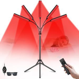 Cholas Red Light Therapy for Face Body, 5 Heads Red Infrared Light Therapy Devices with Stand, 5 Levels Adjustable Brightness 660nm and 850nm LED Near Infrared Light for Full Body, Face, Skin, Muscle