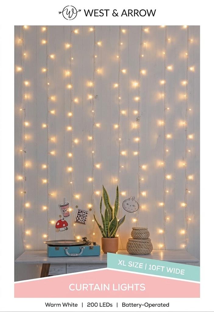 WEST & ARROW Curtain String Light With Remote ,USB OR Battery Operated