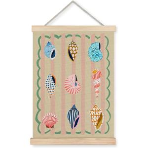 JINYO Seashell Wall Decor, Colorful Seashell Coastal Beach Wall Art Poster, Ocean Room Decor, Preppy Beach Room Decor Canvas Prints Wall Decor for Home Office, 12x16 Inches