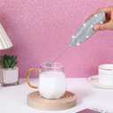 Rhinestone Milk Frother with Stand Sparkly Handheld Battery Operated Electric Foam Maker with Bling Handle, Single Coil Head Whisk Coffee Lattes Mixer Lattes Gifts for Mom Mothers Day(Silver)