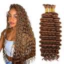 #30 Brown Braiding Human Hair for Boho Braiding Human hair 3 Bundles 14 14 14 Inch Light Brown Water Wave Boho Hair for Bulk Braiding Knotless Bohemian Hair Extensions150g
