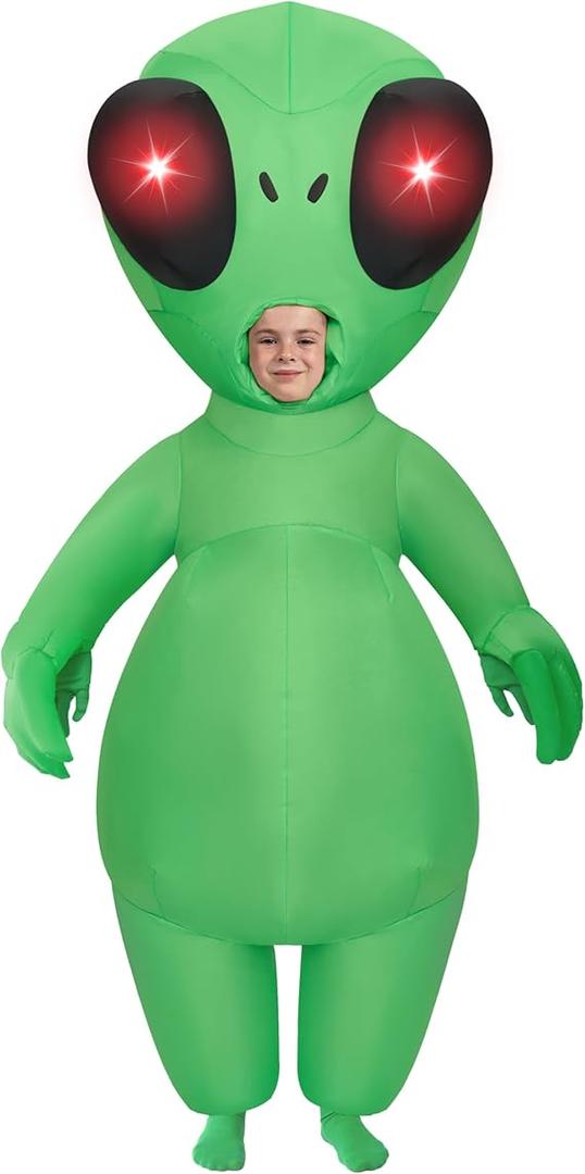 Spooktacular Creations Kids Inflatable Costumes with Light Up Eyes, Full Body Alien Blow Up Costumes, Green Inflatable Suits for Halloween Cosplay Alien Themed Parties