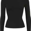 SSLR Womens Long Sleeve Shirts Basic Crop Tops Slim Fit T-Shirts Stretch Crew Neck Tee Comfort (Black, XL)