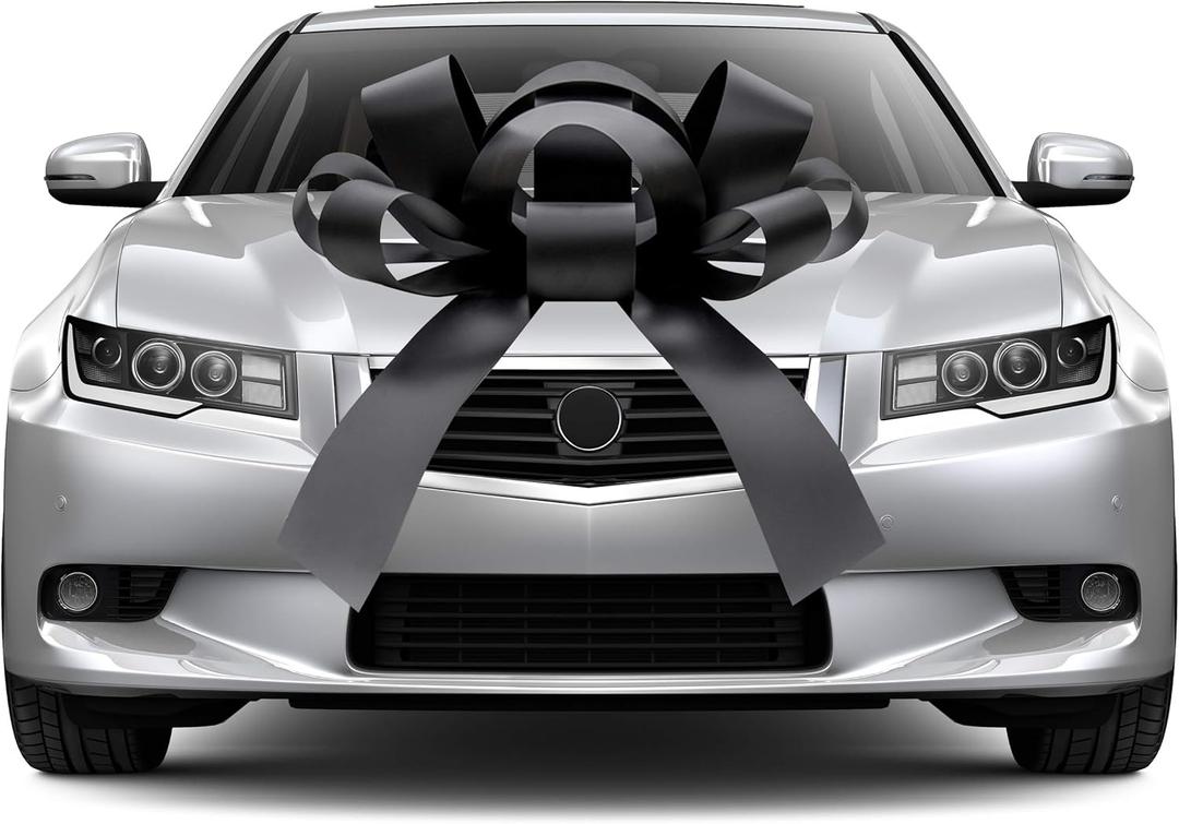 CarBowz Big Car Bow, Giant 30" Bow, Non Scratch Magnet, Weather Resistant Vinyl Fully Assembled (Black)