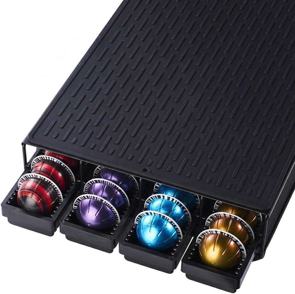 Coffee Pod Drawer Holder With 15''*11'' Coffee Mat Compatible with Nespresso Vertuo Capsules,Coffee Bar Station Accessories