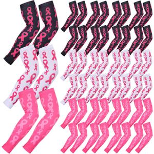Zhehao 24 Pairs Breast Cancer Awareness Arm Sleeves Ribbon Sports Compression Arm Sleeve for Baseball Football Women Men (XS)