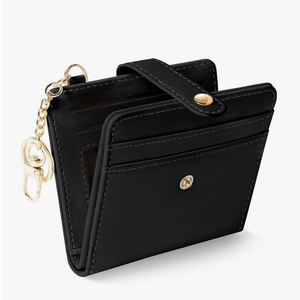 Black Rfid Ladies Wallet, Small Slim Thin Compact Credit Card Women Wallet, PU Leather Bifold Cash Zipper Coin Pocket ID Window for Female