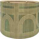 Rustic Bamboo Drum lamp Shade with Decorative Geometric Green Figure,Groovy Unique ideal for living room bedroom, easy assemble, size 11.8x9Inch