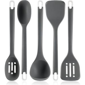 Silicone Kitchen Cooking Utensils Set: MOACC Heat Resistant 13inch Long Kitchen Gadgets, BPA Free Non Stick Rubber Cook Accessories For Food Prep, Frying, Serving, Basting (Dark Grey)