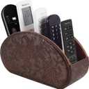 Tv Remote Holder Tray with 5 Compartment,PU Leather Remote Control Holder/Caddy,Placed Media Remote Storage Box/Glasses/Makeup Brush/Office Products/Desktop Organizers Nightstand Decoration (Retro)