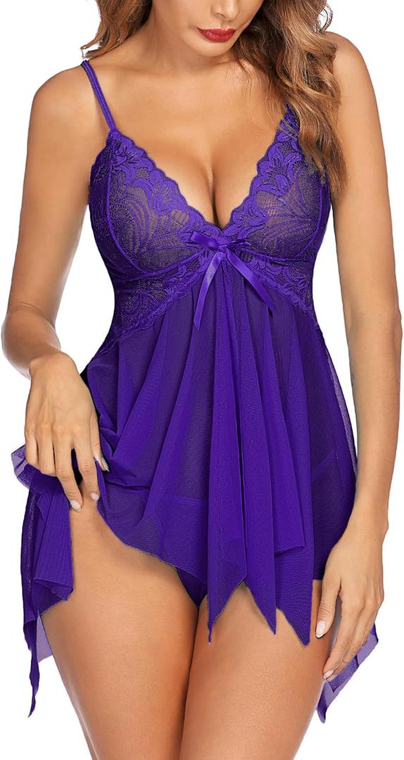 Avidlove Lingerie for Women Lace Babydoll Sleepwear Boudoir Outfits Plus Size Langeray XS-5XL (M)