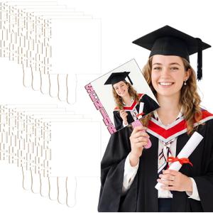 Vicenpal 20 Pcs 2026 Sublimation Graduation Fans Blank 7.9" x 11.8" Senior Grad DIY Hand Paddle Fans Handheld Wood Photo Frame for Senior High School Class of 2026 Grad Gifts Graduation Party Decor