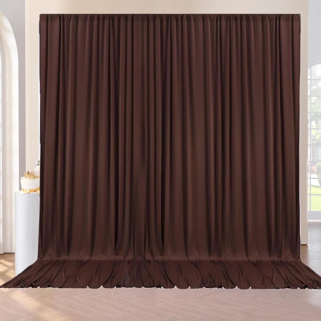 10ft x 10ft Wrinkle Free Brown Backdrop Curtains for Parties, Polyester Photo Backdrop Drapes 2 Panels 5x10ft for Wedding Birthday Party Photography Background Photoshoot