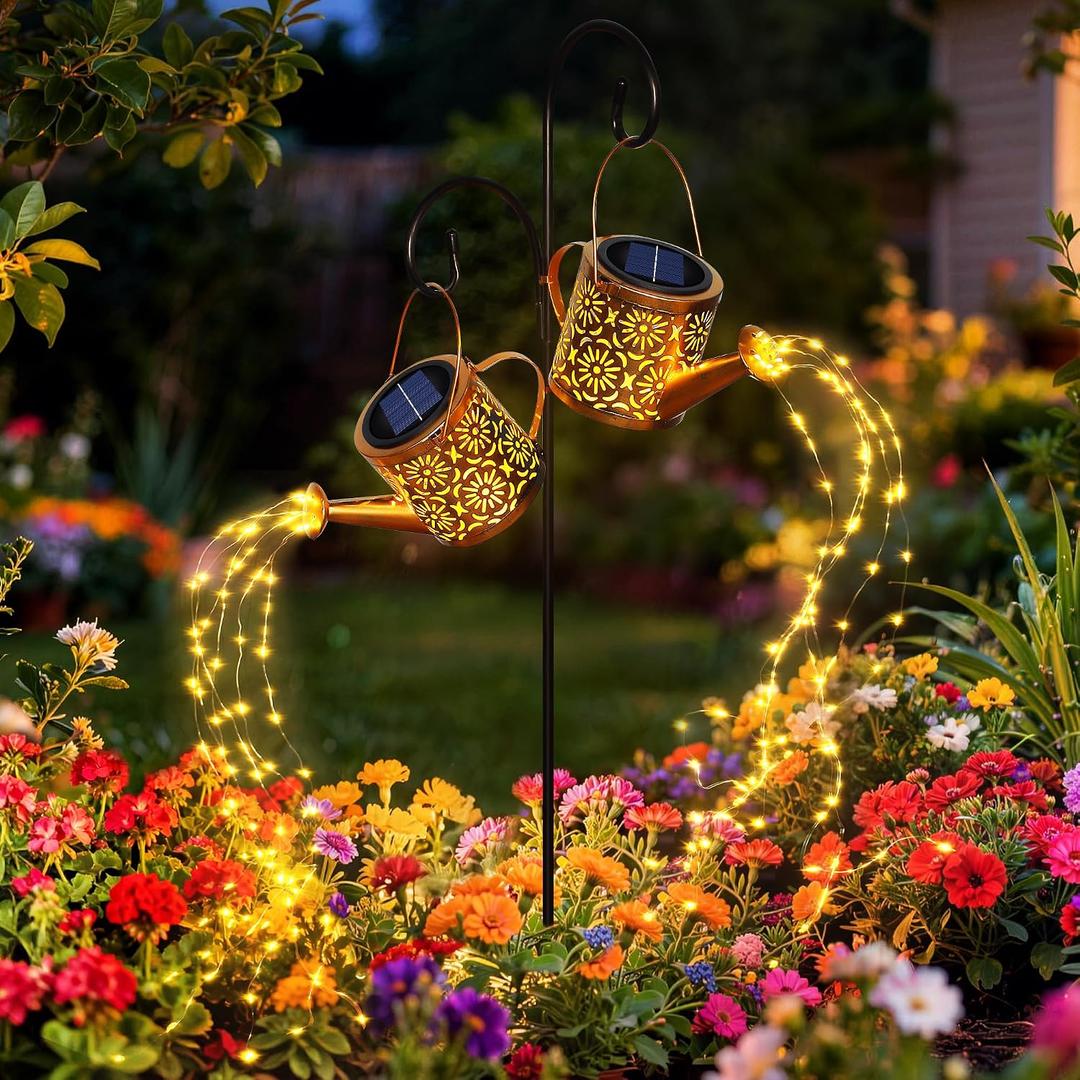 X-PREK Solar Garden Lights Outdoor Decoration, Metal Solar Watering Can Lights Outdoor Waterproof, Small Patio Light Yard Lawn Pathway Decor, Gardening Gifts for Women Mom Grandma 2 Packs