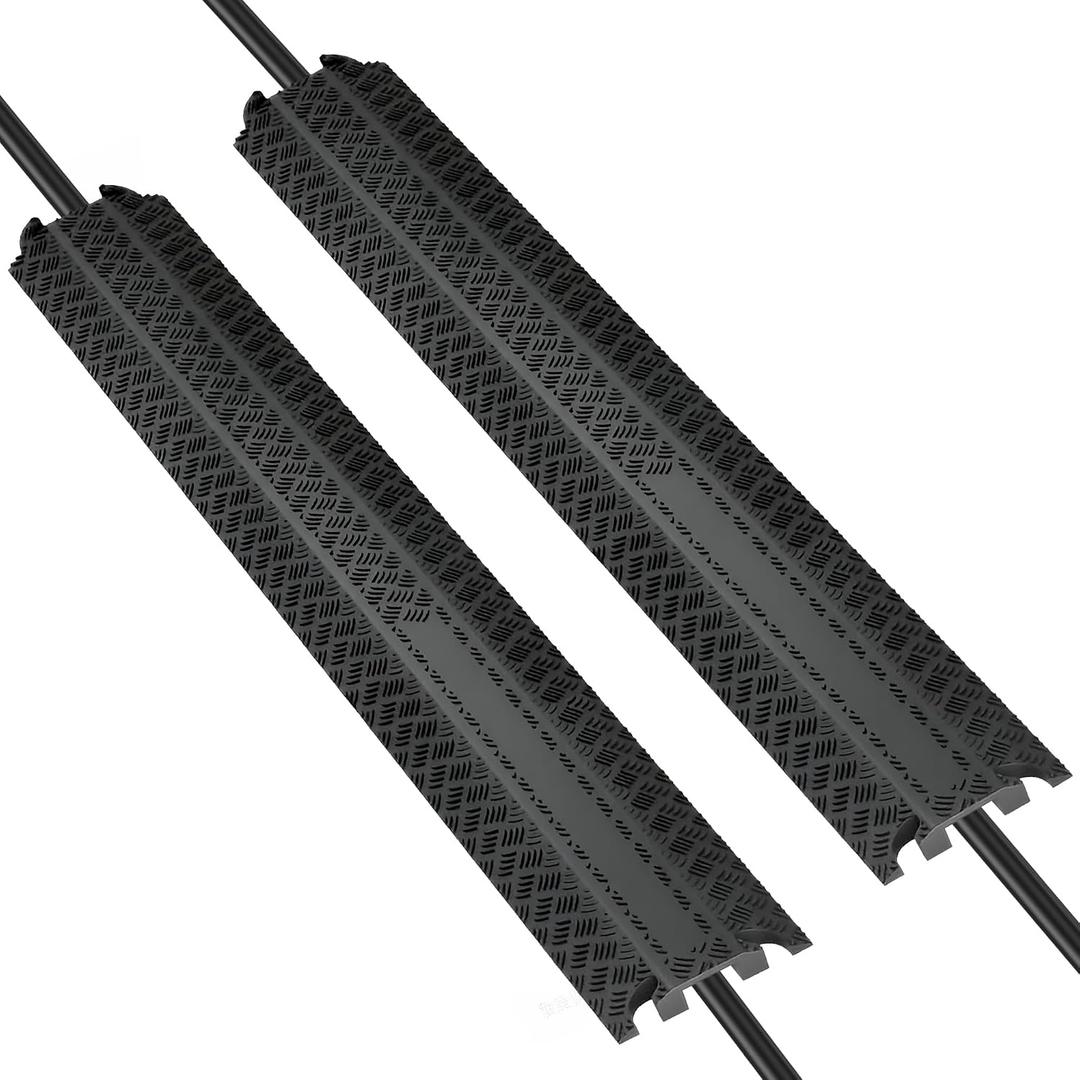 Floor Cord Cover for Wires on Floor,Cable Protector Ramp,2 Pack | Heavy Duty TPR Floor Cable Cover,Drop Over Cable Ramp,Non Slip Cord Protector for Extension Cords,Hoses,Garage & Warehouse