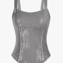 GRACE KARIN Sequin Tank Tops for Women Bustier Corset Top Sparkle Sexy Slim Camisole Sleeveless Party, S