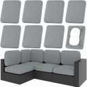 hyha 8Pcs Patio Cushion Covers, Stretch Outdoor Couch Cushion Covers Replacement, Washable Outdoor Chair/Sofa Slipcovers for Patio Furniture Cushions Protector with Elastic Bottom(Gray,Cover Only)