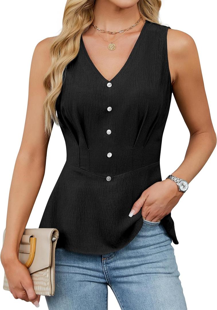 Blooming Jelly Womens Tank Top Summer Outfits Sleeveless Dressy Casual Blouses V Neck Work Shirts 2025 Trendy (X-Large, Black)