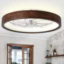 20" Low Profile Flush Mount Wood Fandelier Ceiling Fan with Light