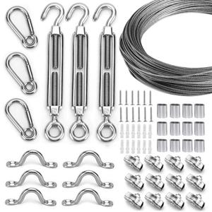 Globe String Light Suspension Kit, Outdoor Light Guide Wire, Vinyl Coated Stainless Steel Steel CableInclude 150ft Transparent PVC and 304 Stainless Steel Wire Cable, Turnbuckle and Hooks (Original Rope)