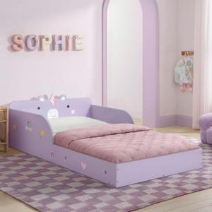 Delta Children Unicorn Wood Floor Toddler Bed with Reusable Stickers, Purple