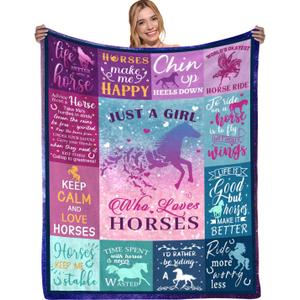 Horse Gifts for Girls Women, Soft Flannel Horse Throw Blanket, Just A Girl Who Loves Horses Blanket, Birthday for Horses Lovers, 80" x 60"