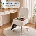 Garvee Vanity Stool Chair with Backrest & Storage, Faux Fur, White, Small Hidden Storage Compartment, 280 Lbs Capacity, Soft Square Ottoman, Modern Style for Bedroom or Living Room, 15"D x 13.4"W x 30"H