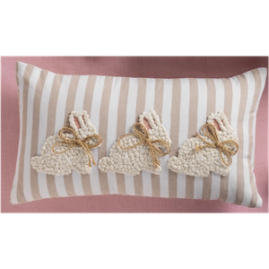 Mud Pie White Easter Lumbar Pillow (11" x 22", White Triple Bunny)