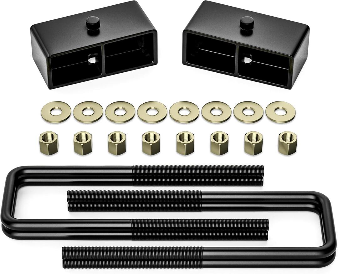FLYCLE 2 inch Rear Lift Blocks for Chevy Silverado 1500 Sierra 1500, 2" Rear Leveling Kit Extended Square U-Bolts Compatible with 1999-2024 Silverado 1500 Sierra 1500