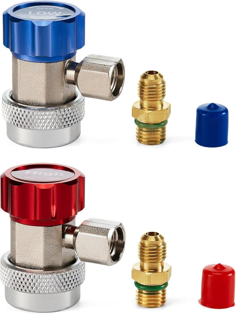 Orion Motor Tech R134a Quick Coupler Adapters, R134a Manifold Gauge Adapters and Hose Fittings HP and LP Connectors for R134a Car AC System, 1/4" Flares, 2pcs