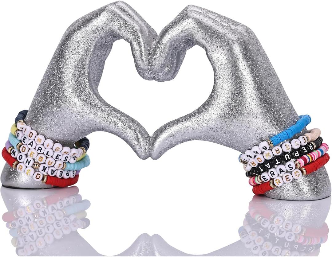 Glitter Heart Hands Sculpture - Silver Heart Hands Couples Bedroom Decor, Modern Coffee Table Centerpiece & Desk Decor Aesthetic