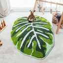 Kids Rug Green Leaf Area Rug for Nursery Cute Bath Mat Non Slip Small Preppy Carpet for Bedroom Bathroom Children Playroom Boho Home Decor Washable 2.6'x4' (Large)