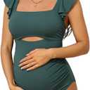 Charmo Ruffle Maternity Bathing Suits for Women Ribbed Tie Knot Maternity Swimsuit Cutout Ruched Pregnancy Swimwear (Large, Green)