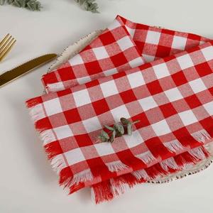 Red White Plaid Cloth Napkins with Fringe Set of 8, Buffalo Checkered Cotton Napkins Washable, Oversized Gingham Napkins, Christmas Dinner Napkins for Wedding, Parties, Thanksgiving, Dinner Decor
