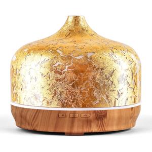 Porseme 500ml Glass Essential Oil Diffuser Aromatherapy Ultrasonic Cool Mist Humidifier 15-21 Running Hours Waterless Auto-Off Air Diffusers for Sleeping Yoga Working Spa(Gold Plated)