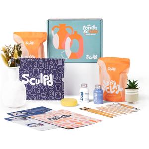 Sculpd - The Original Pottery Kit for Adults - Includes Air Dry Clay for Adults, Sculpting Tools, Varnish, Paint Brushes, Guides, Couples Date Night Arts & Crafts Set, Gloss Varnish