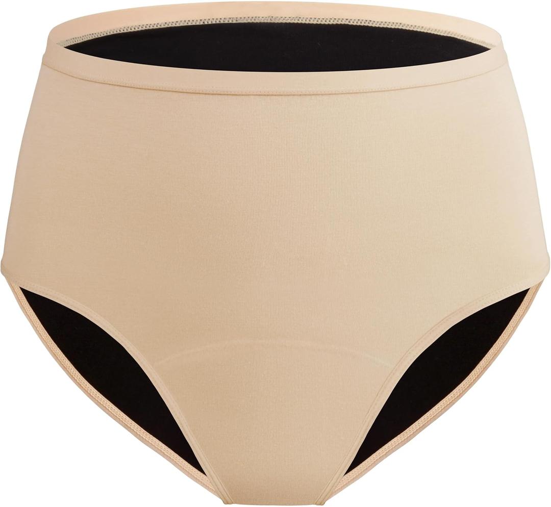 Womens Incontinence Underwear Maximum Absorbency 5.6 oz Leak Proof Panties Washable Postpartum Bladder Control High Waisted Briefs 1 Pack (Beige, M)