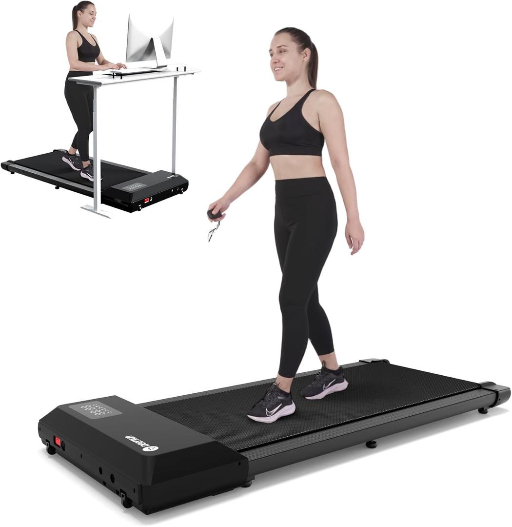 DeerRun Walking Pad 2 in 1 Under Desk Treadmill, 2.5HP Low Noise Walking Pad Running Jogging Machine with Remote Control for Home Office, Lightweight Portable Desk Treadmill Installation Free