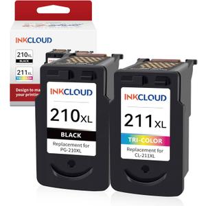 INKCLOUD Compatible Ink Cartridges Replacement for Canon PG-210XL CL-211XL for PIXMA IP2702 MP230 MP240 MP250 MP280 MP480 MP490 MP495 MX320 MX330 MX340 Printer (1 Black, 1 tri-Color)