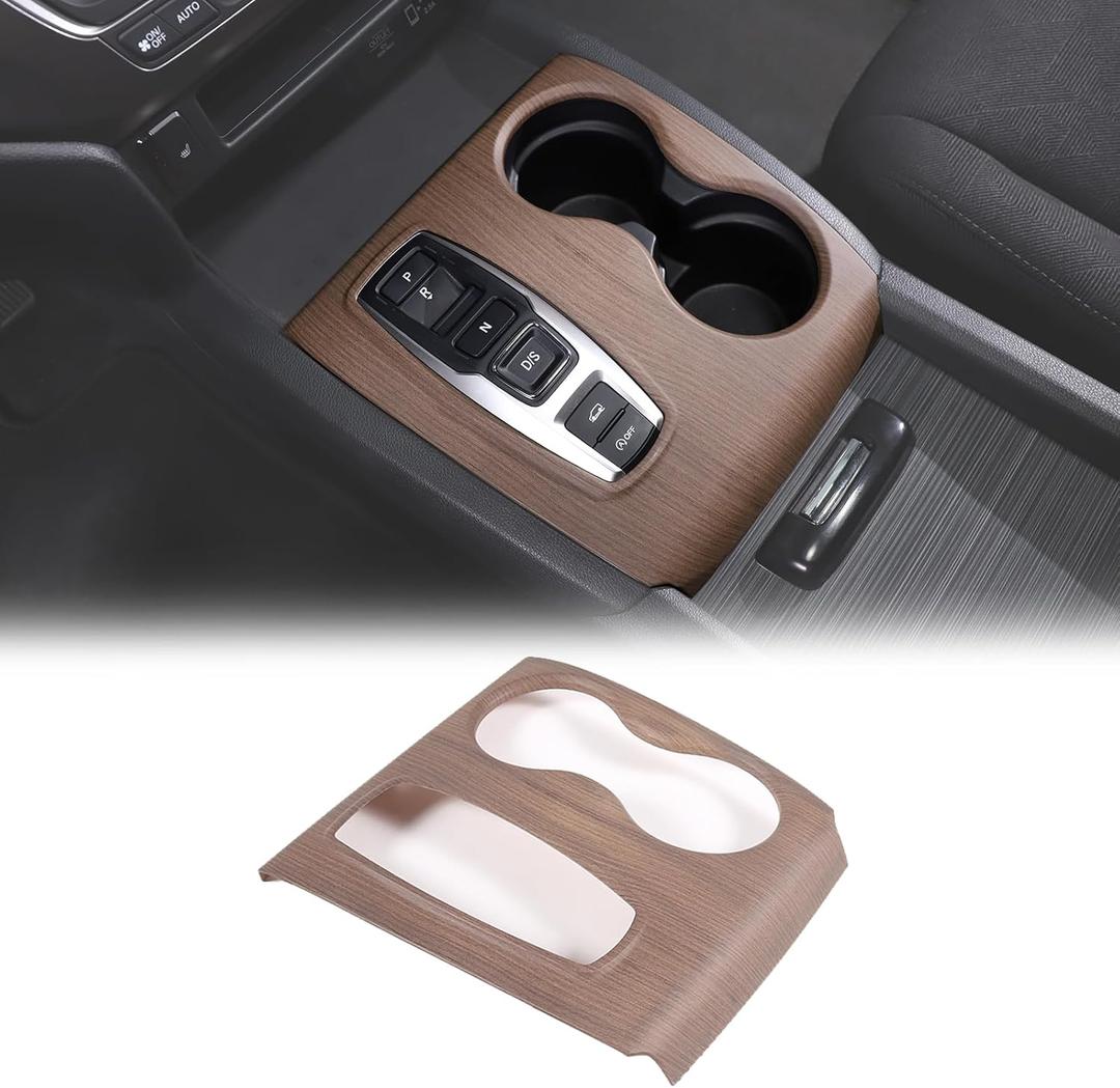 Gear Shift Panel Cover Trim for Honda Pilot 2016-2022/ Ridgeline 2020-2023/ Passport 2019-2023, ABS Automotive Center Consoles Cup Holder Cover Protector Sticker Accessories (Pear Wood Grain)