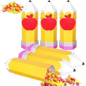 Whaline 20Pcs Back to School Pencil Treat Boxes with Apples Shape Tags and Rope Pencil Candy Box Thanks Teacher Gift Bags Paper Gift Container for Birthday Party Graduation Back to School Party Dcor
