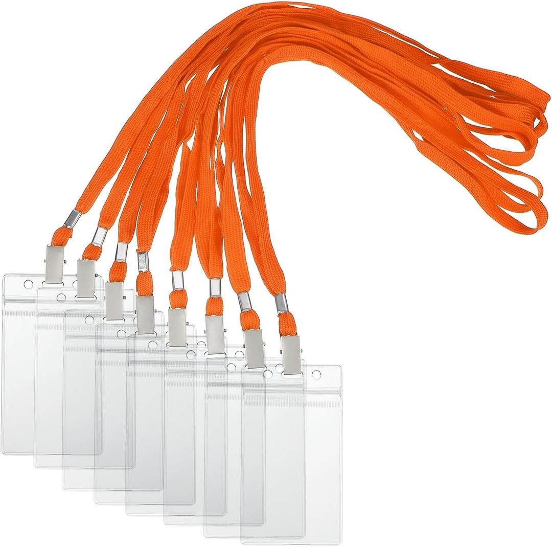 PATIKIL 50 Set Name Tag Holders with Lanyard, Plastic Waterproof Badge Holder with Alligator Clip Lanyards for ID Badges Office Teacher Events Meetings, Orange(3x2 Inch)