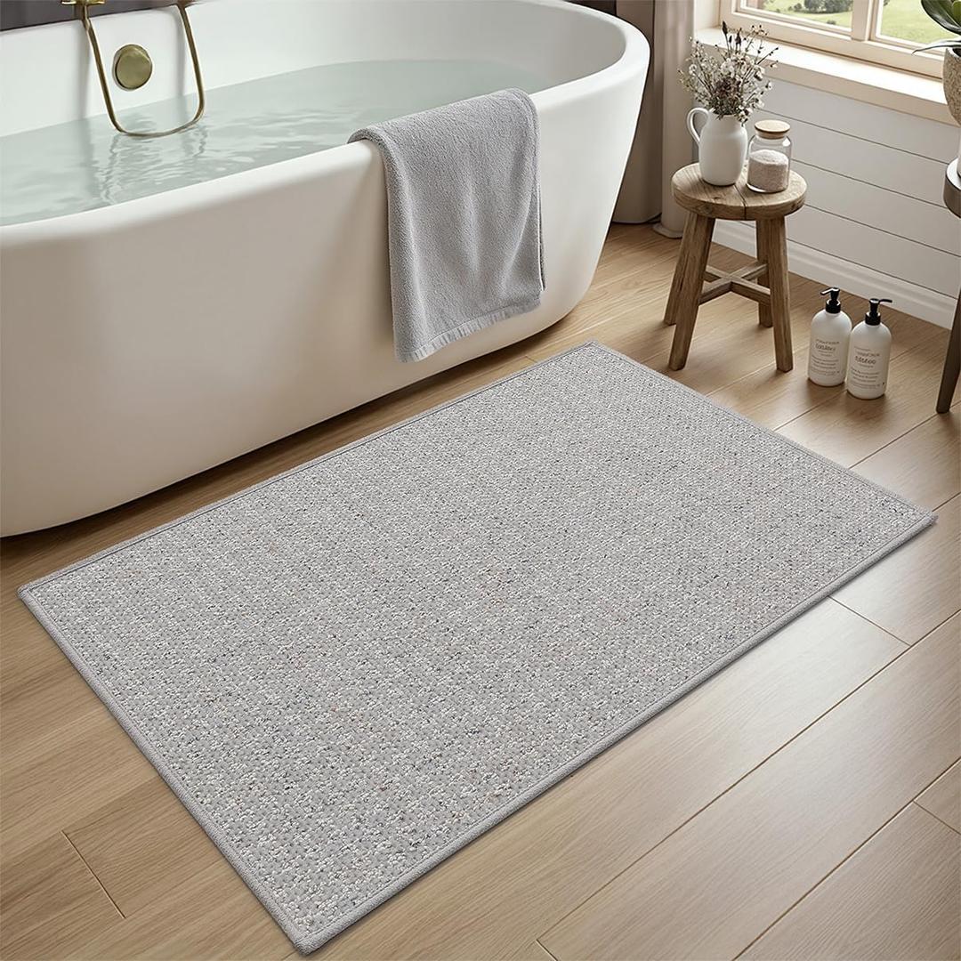 DEXI Bathroom Rug Non Slip Washable, 43x24 Ultra Thin Bath Mat, Grey