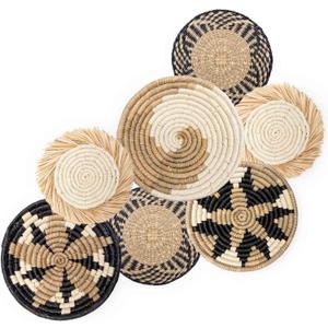 Hanging Woven Wall Basket Set - 7 Unique Handcrafted Seagrass Baskets for Boho, Farmhouse & Rustic Wall Decor, Table Settings & More - Ready to Hang with Nails & Marking Pencil Included