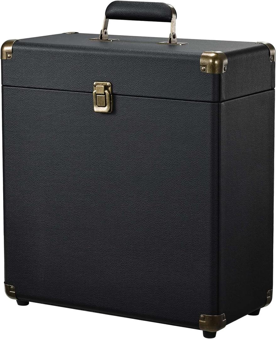 Costravio Vinyl Record Storage Record Holder Display Box Album Storage Moving Boxes Holds 30+ Valuable Records 7/10/12 Inch Record Crates Vinyl Organizer for Journey Black